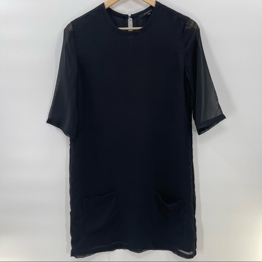 Olivaceous Black Sheer Over Lining Elbow Length Sleeve Dress Size Medium